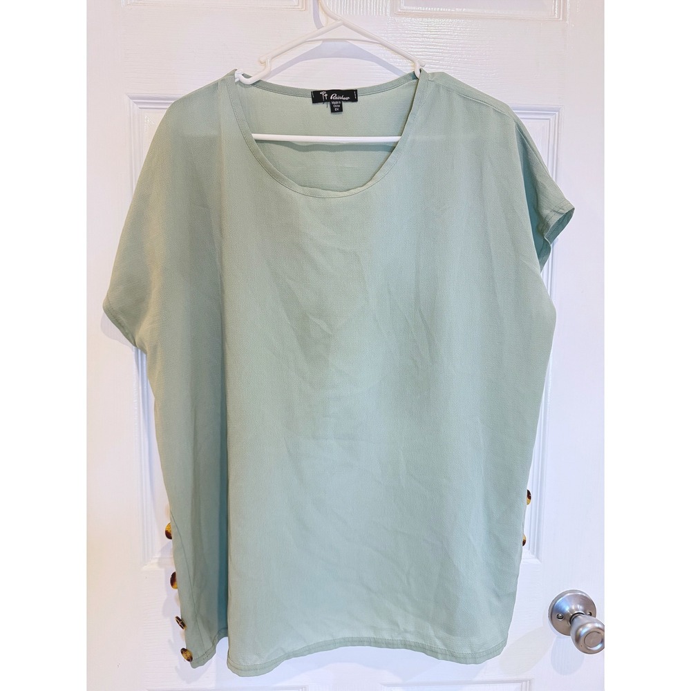 Rainbow Button Accent Top Blouse Casual Short Sleeveβ Shirt 2X